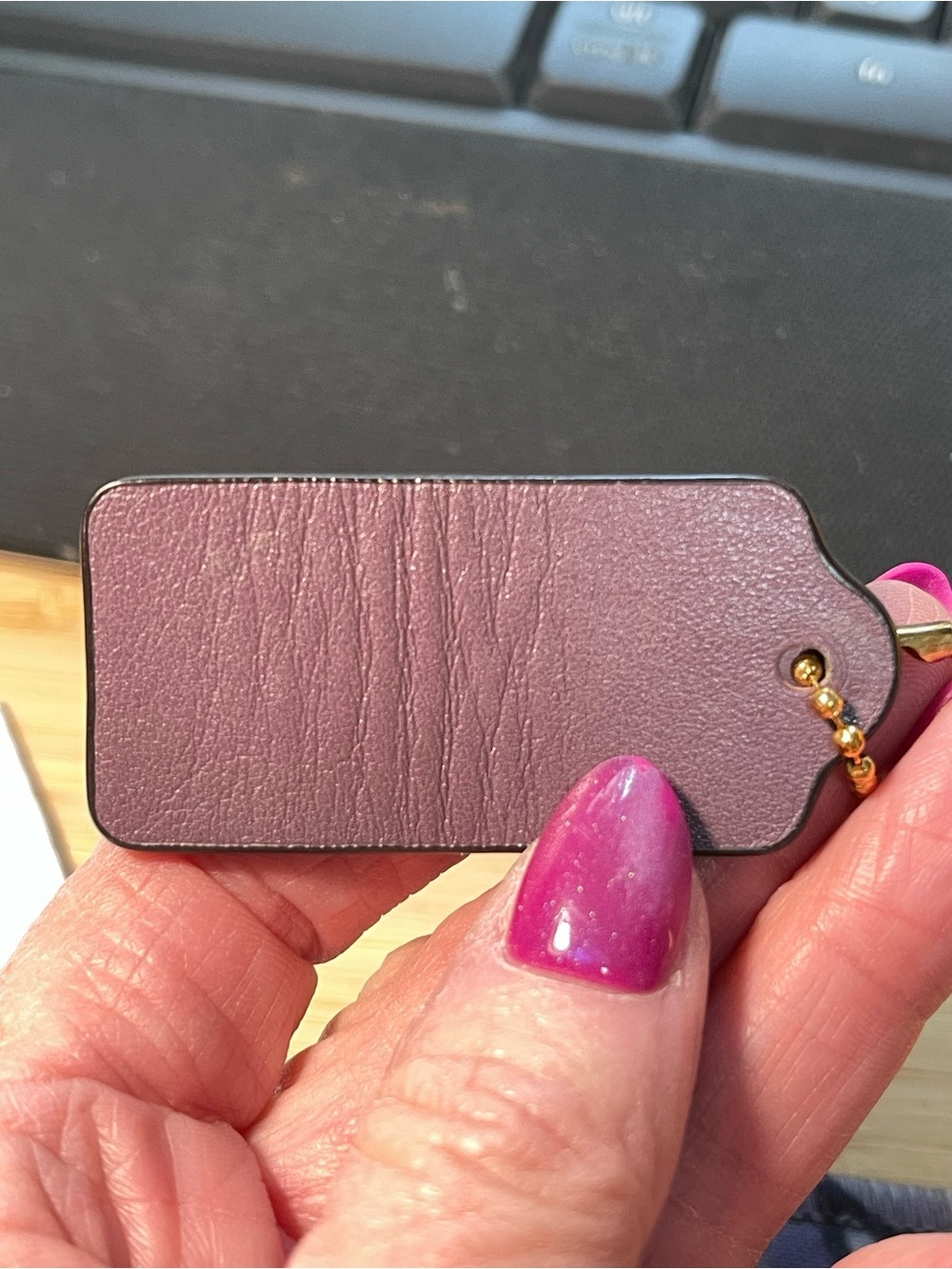 Coach Plum Leather Hang Tag with Gold Chain Accent - Picture 2 of 3